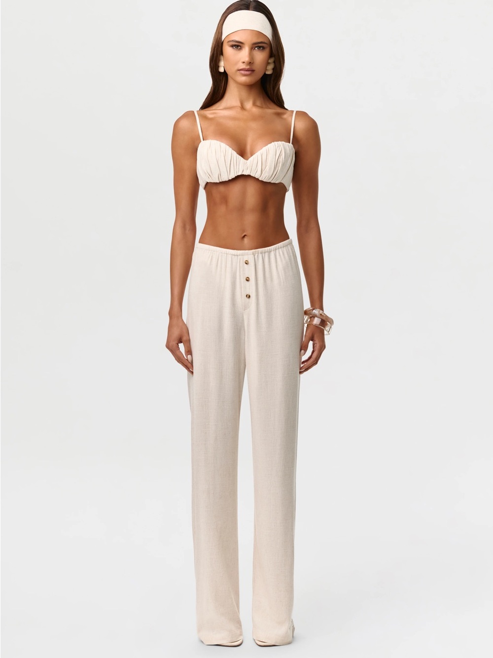 Naked wardrobe linen 3pc set small bra xs pants and headband